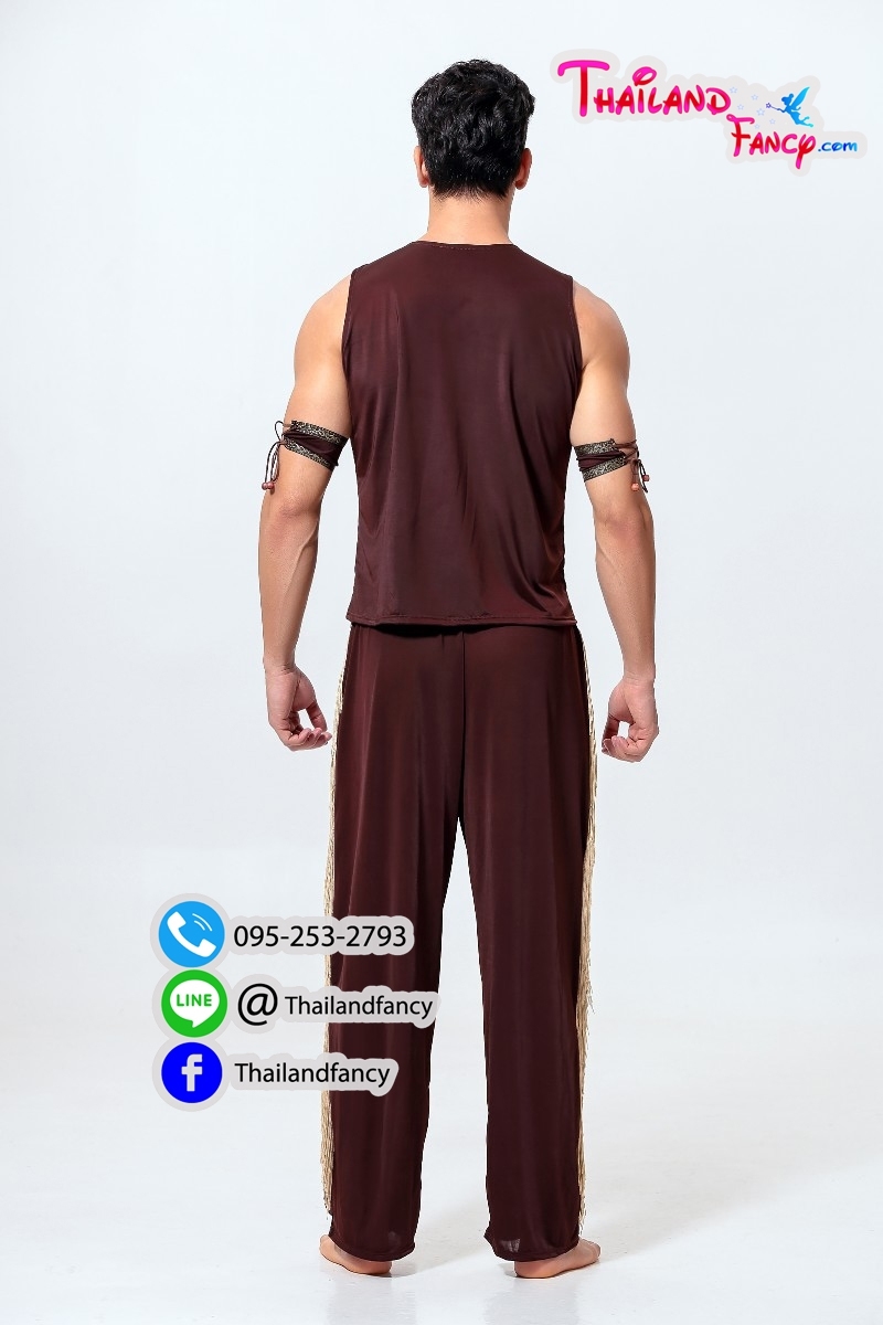 ชุดแฟนซีอินเดียแดง ชุดคาวบอยผู้ชาย ยิปซี Cosplay ชุดนักรบคนป่า ชุดชนเผ่า หนุ่มอินเดียแดงเสื้อแขนกุดสีน้ำตาล กางเกงขายาว