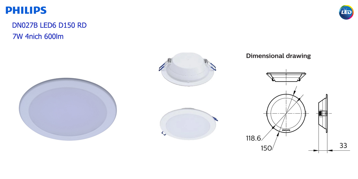 โคมไฟ DOWN LIGHT กลม DN027 4 นิ้ว 7 W Philips