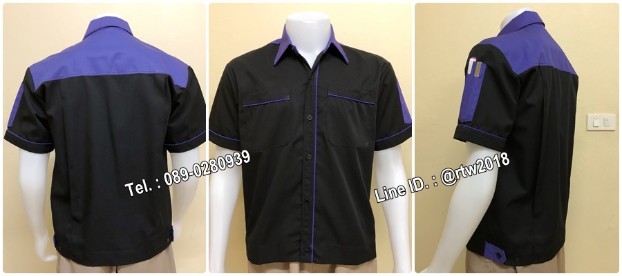 รหัส A56 : เสื้อช่างแขนสั้นแบบดำบ่าม่วง