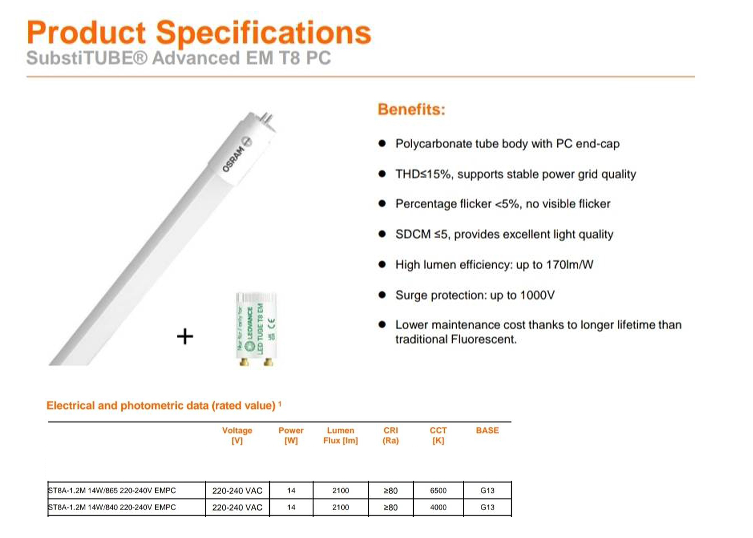 หลอด LED Tube T8 14W OSRAM