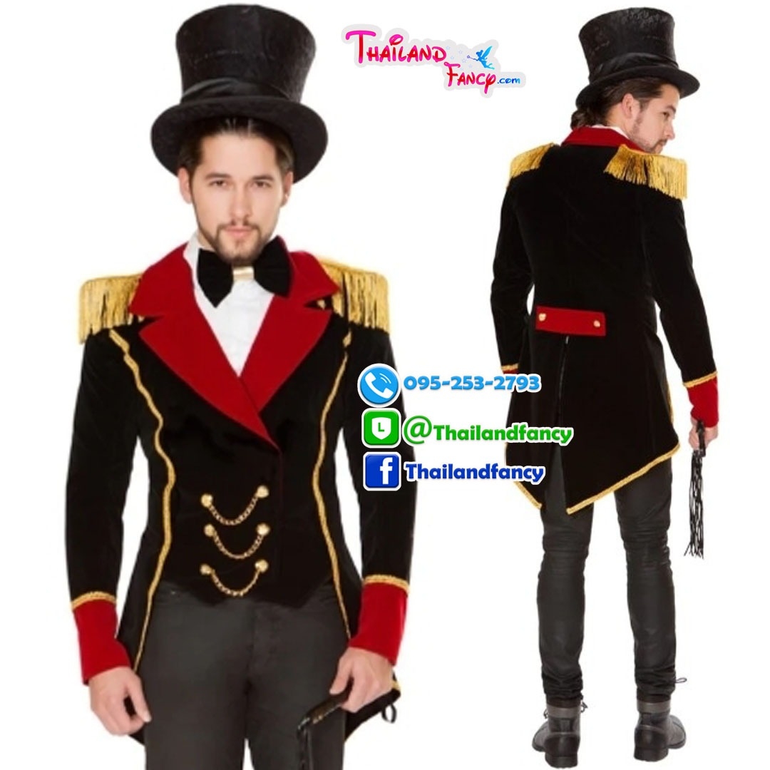 ชุดเช่าแฟนซีผู้ชาย (ชุดเช่า) ชุดเช่านักมายากลชาย Magician Costume ชุดแฟนซีอาชีพ ชุดนักมายากลผู้ชายผู้ชายสีดำปกแดงแต่งขลิบทอง