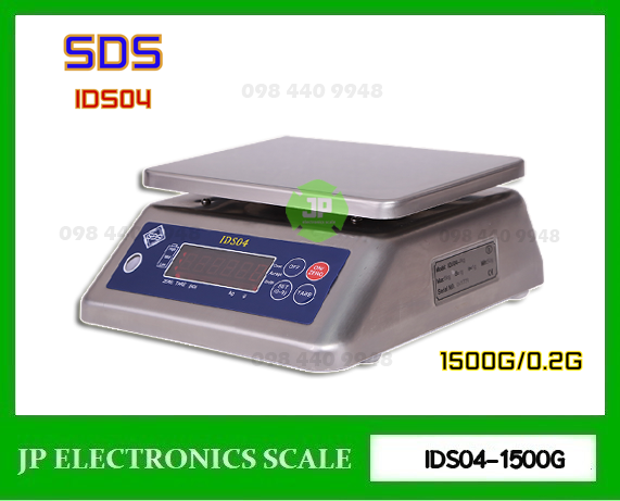 เครื่องชั่งกันน้ำ1500กรัม ตาชั่งกันน้ำ1500g เครื่องชั่งดิจิตอลกันน้ำ1500กรัม เครื่องชั่งดิจิตอล1500กรัม กันน้ำกันความชื้น1500g เครื่องชั่งสแตนเลส1500g เครื่องชั่งน้ำหนักดิจิตอล1500g ค่าละเอียด0.2g ยี่ห้อ SDS รุ่น IDS04 ขนาดถาด 230*190mm.