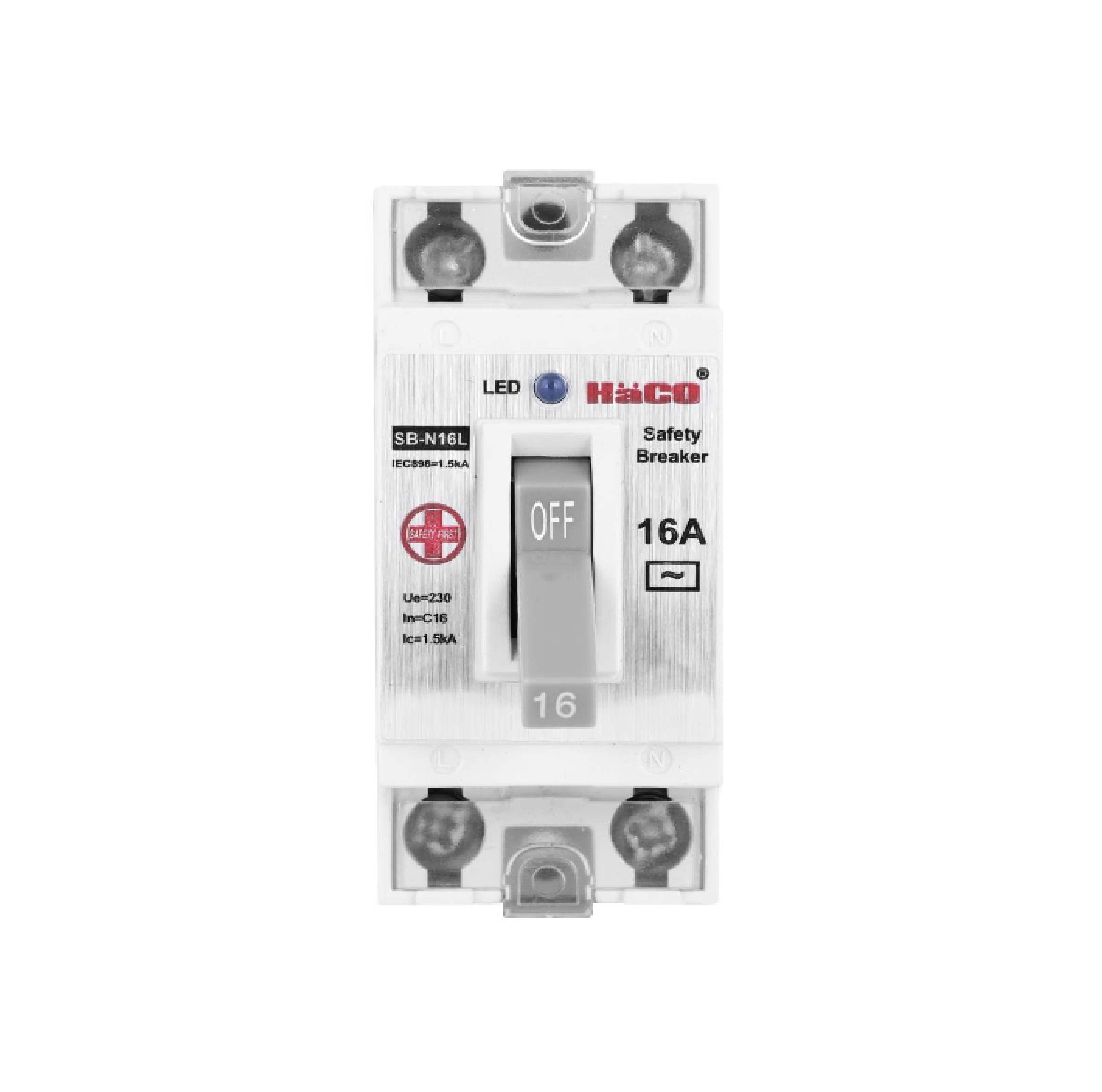 เซฟตี้เบรกเกอร์ ป้องกันไฟเกิน มีสัญญาณไฟสีฟ้า 16 แอมป์+กล่องลอย HACO SB-N16/L