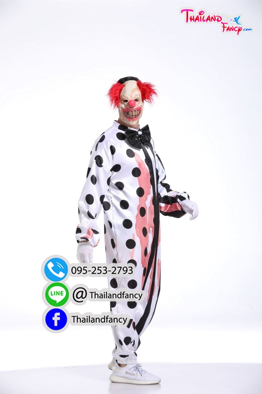 ชุดเช่าแฟนซีผู้ชาย ชุดเช่าตัวตลกผี Pennywise Costume ชุดตัวตลก ชุดฮาโลวีน Halloween Party ชุดซอมบี้ผี ชุดเช่าโจ๊กเกอร์ตัวตลกผีสิงสีขาวดำพร้อมหัวหน้ากาก