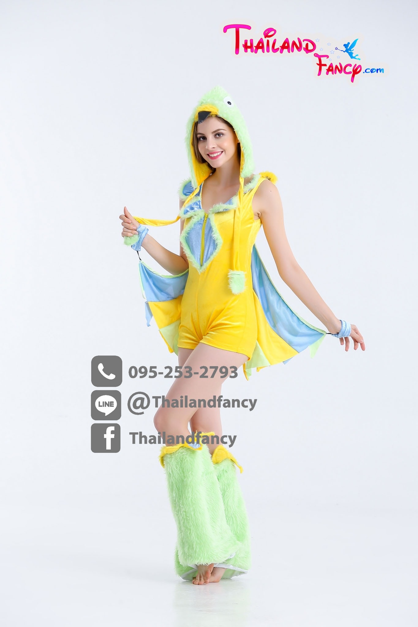 ชุดแฟนซี Cosplay Animal ชุดสัตว์โลกน่ารัก ชุดมาสคอต ชุดนกแก้ว 3 สี พร้อมฮู้ทหัวนกแก้ว