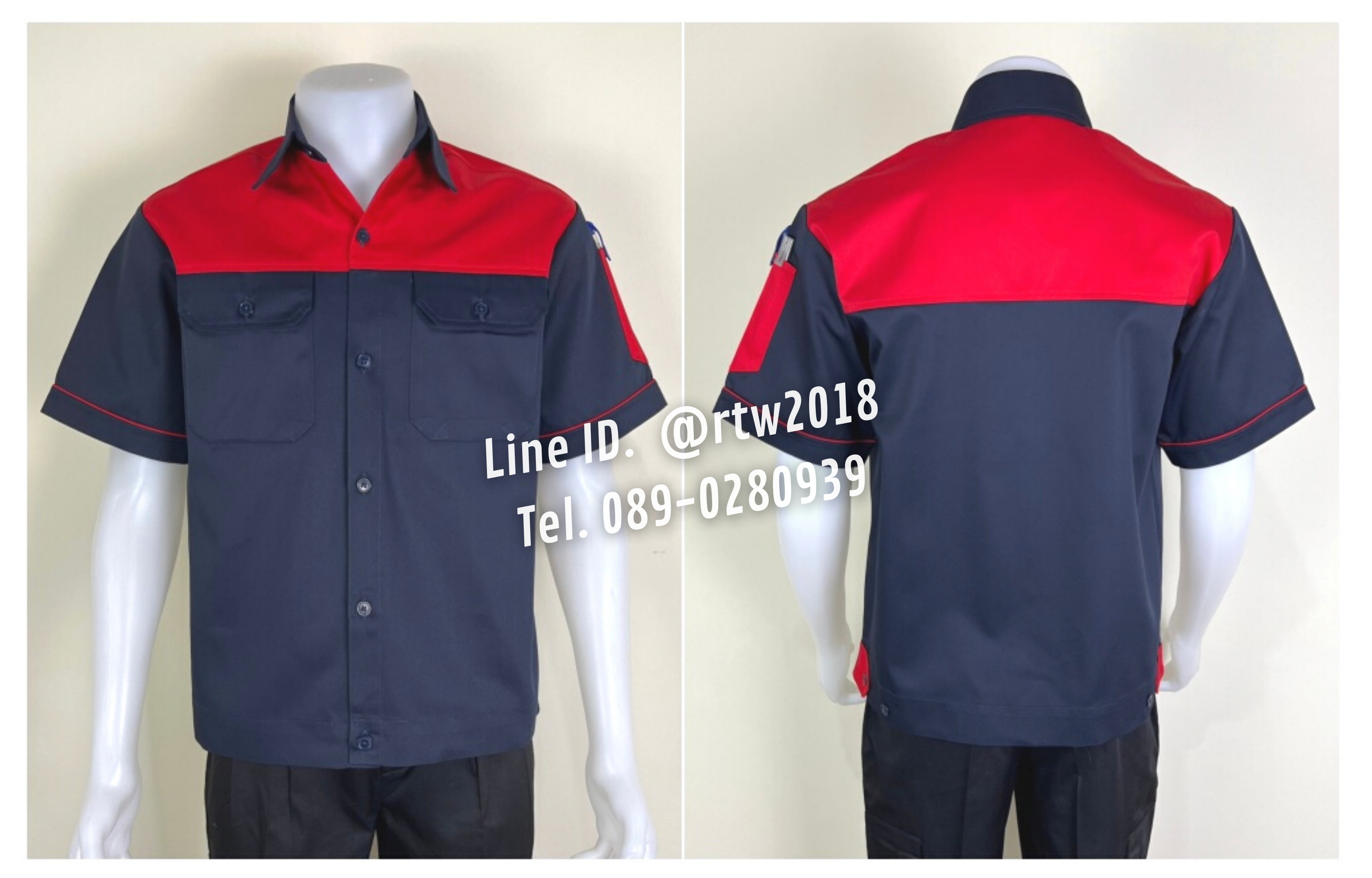 รหัส A23.6 : เสื้อช่างแขนสั้นผ้าคอมทวิวกรมท่าอกแดง