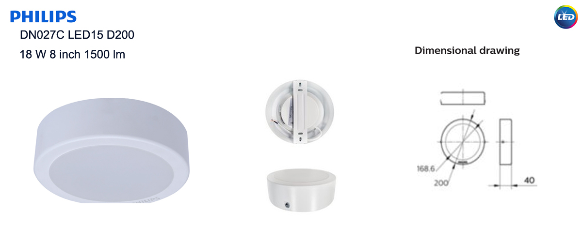 โคมไฟ DOWN LIGHT ติดลอย DN027 8 นิ้ว 18W Philips