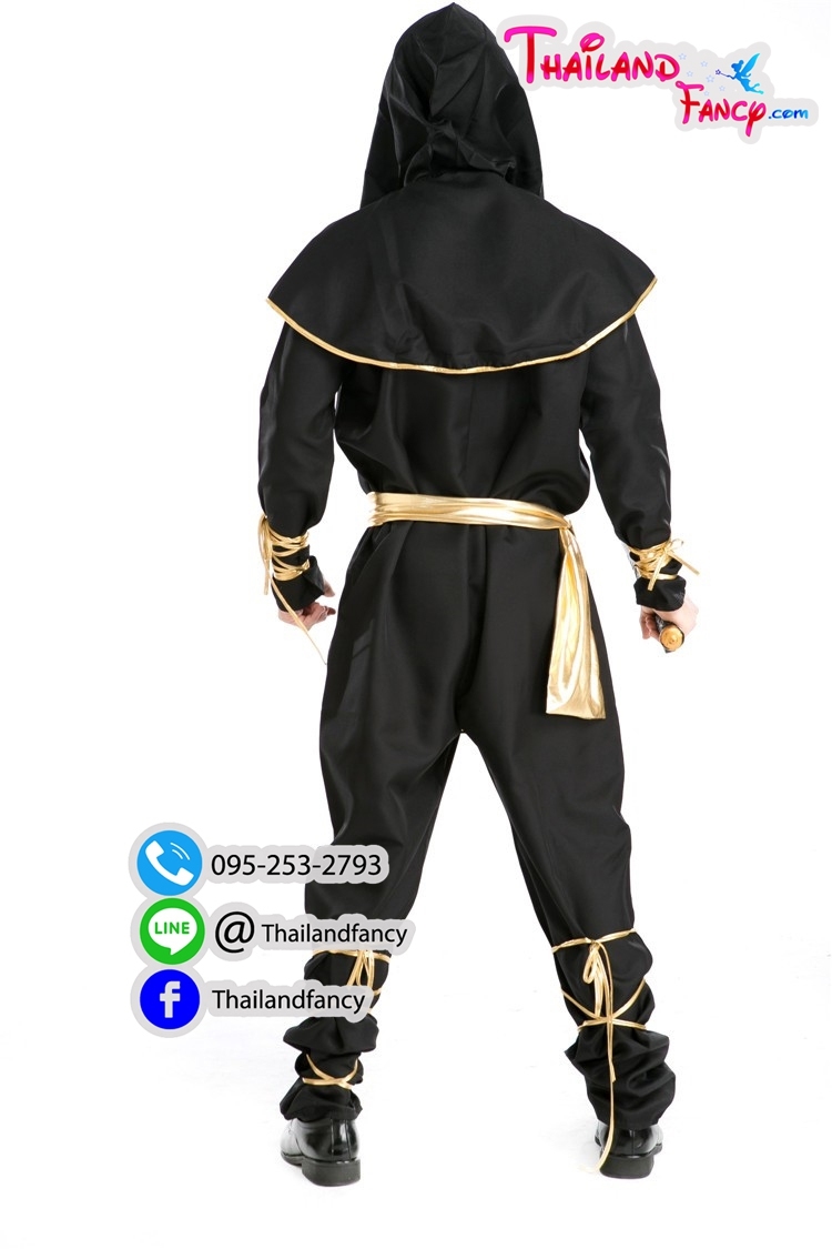ชุดเช่าแฟนซีผู้ชาย ชุดนินจาญี่ปุ่น ชุดนินจาฮาโตริ Halloween Cosplay ชุดการ์ตูน ชุดนินจากผู้ชายสีดำขลิบทอง