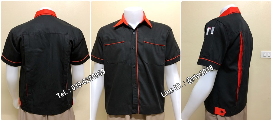รหัส A38 : เสื้อช่างแขนสั้นแบบดำกุ้นส้ม