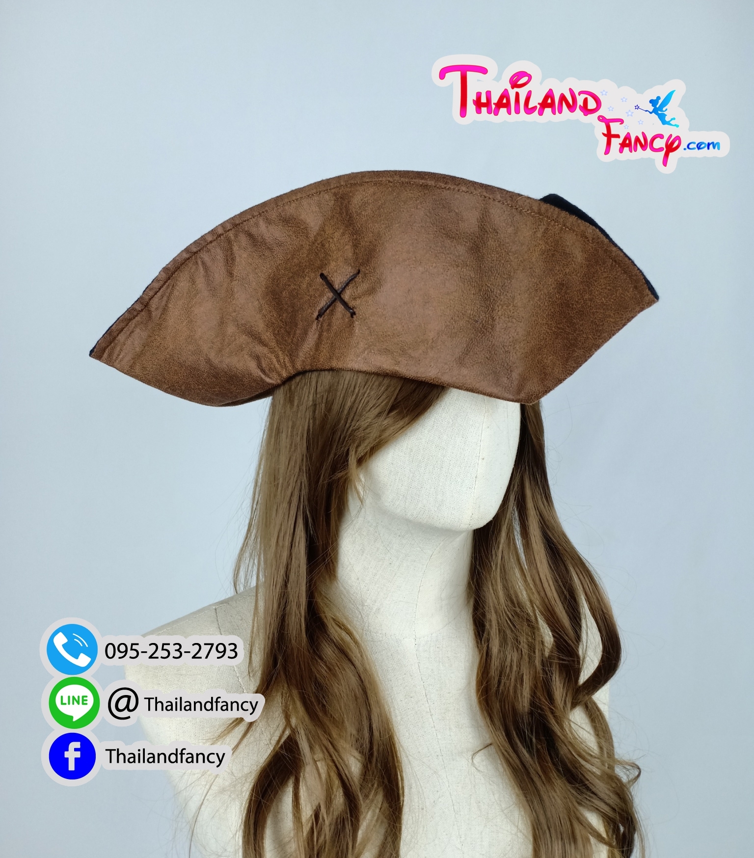 หมวกแฟนซีโจรสลัด หมวกโจรสลัดแจ๊คสแปร์โรว์ Pirate of the Caribbean หมวกหนังเทียมโจรสลัด กัปตันแจ๊ค