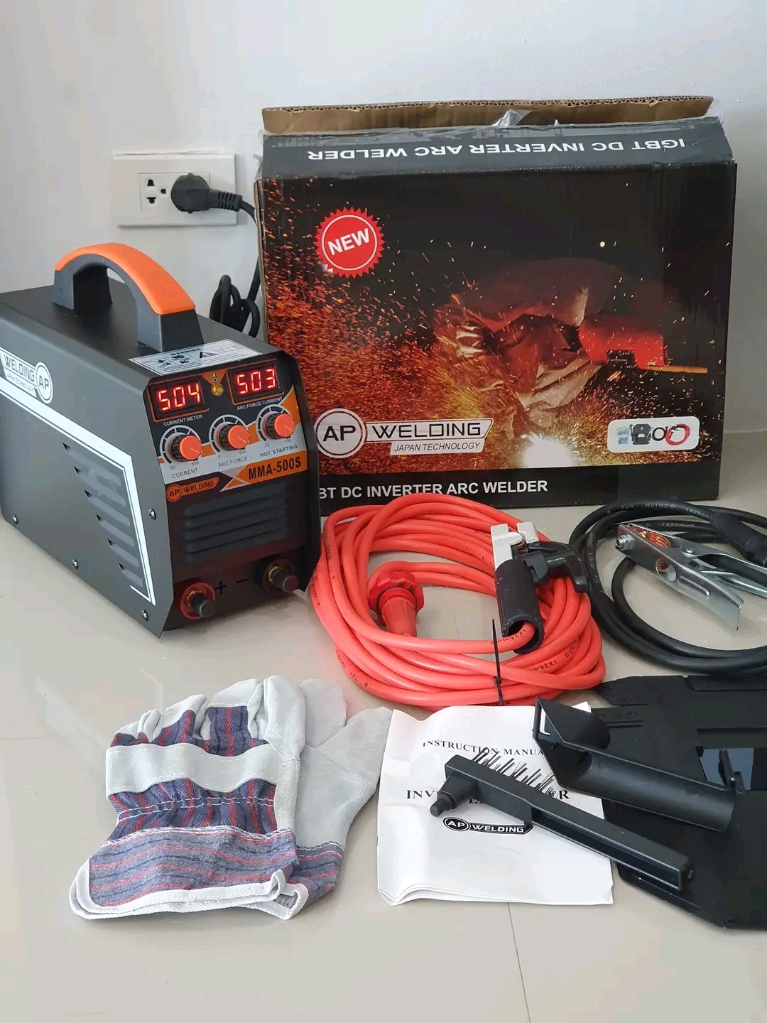 ตู้เชื่อม AP 500 MMA รุ่น 3 ปุ่มปรับ พร้อมสายเชื่อมสีส้มอย่างดี 10 เมตร สายดิน 5 เมตร