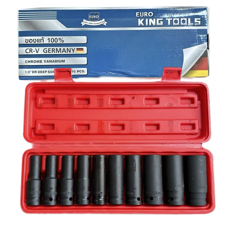 ชุดบล็อกลมดำ (ลูกยาว) 4 หุน ยี่ห้อ EUROKINGTOOL 10ตัว/ชุด