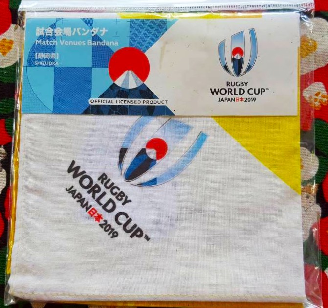 ผ้าเช็ดหน้า Rugby world cup JAPAN 2019 จากญี่ปุ่น ผ้าพันคอ รักบี้เวิลด์คัพ 2019 อย่างเป็นทางการ โยโกฮาม่า Size : 50x50cm