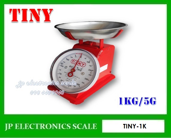 เครื่องชั่งสปริงแบบเข็ม1kg ตาชั่งสปริง1กิโลกรัม กิโลสปริงกันน้ำ1kg เครื่องชั่งแบบมีกลไกล1kg เครื่องชั่งสปริงแบบเหล็ก ค่าละเอียด 5g ยี่ห้อ TINY รุ่น 1K (จานกลม)