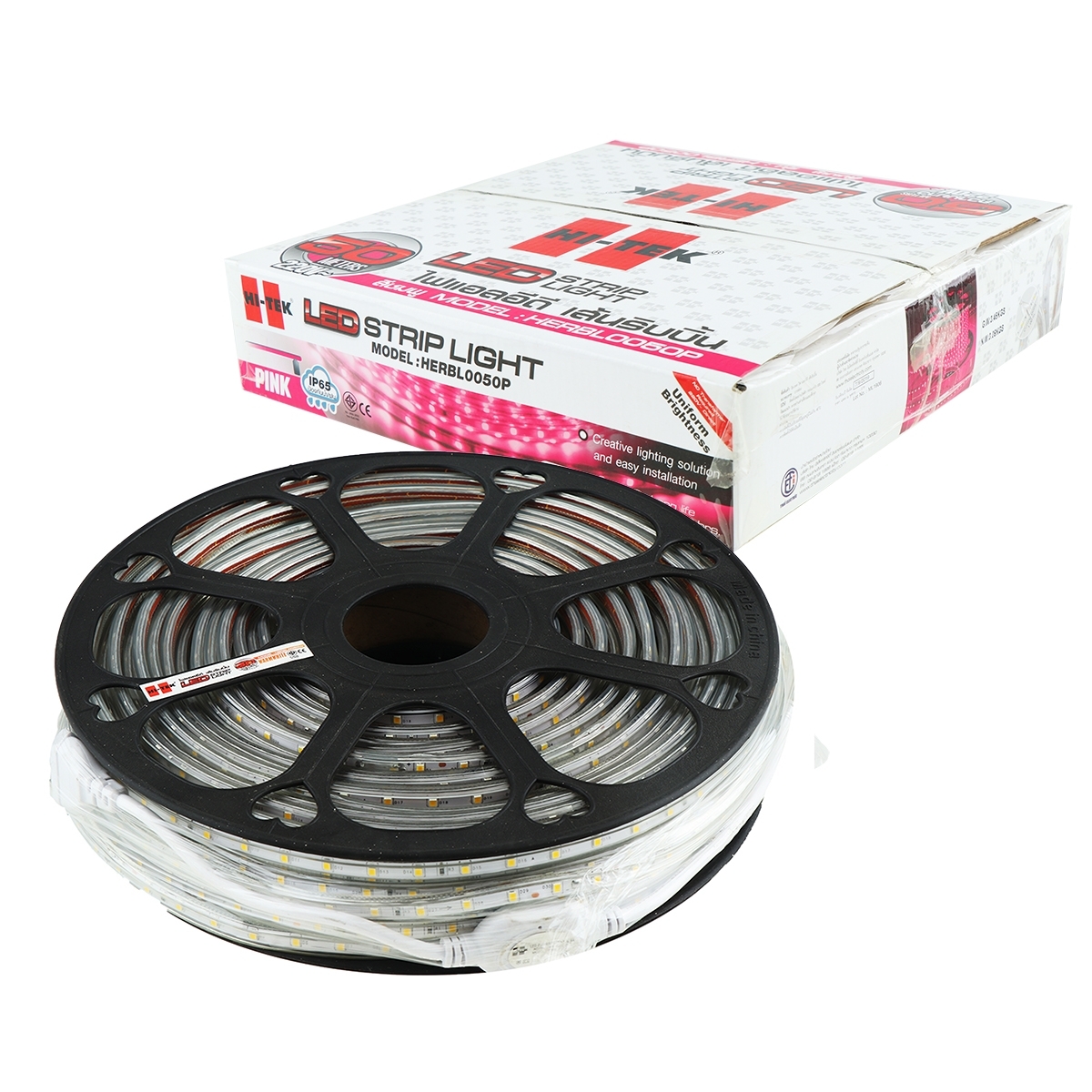HI-TEK ไฟริบบิ้น LED 220V ยาว 50 เมตร รุ่น 2835/60 แสงสีชมพู