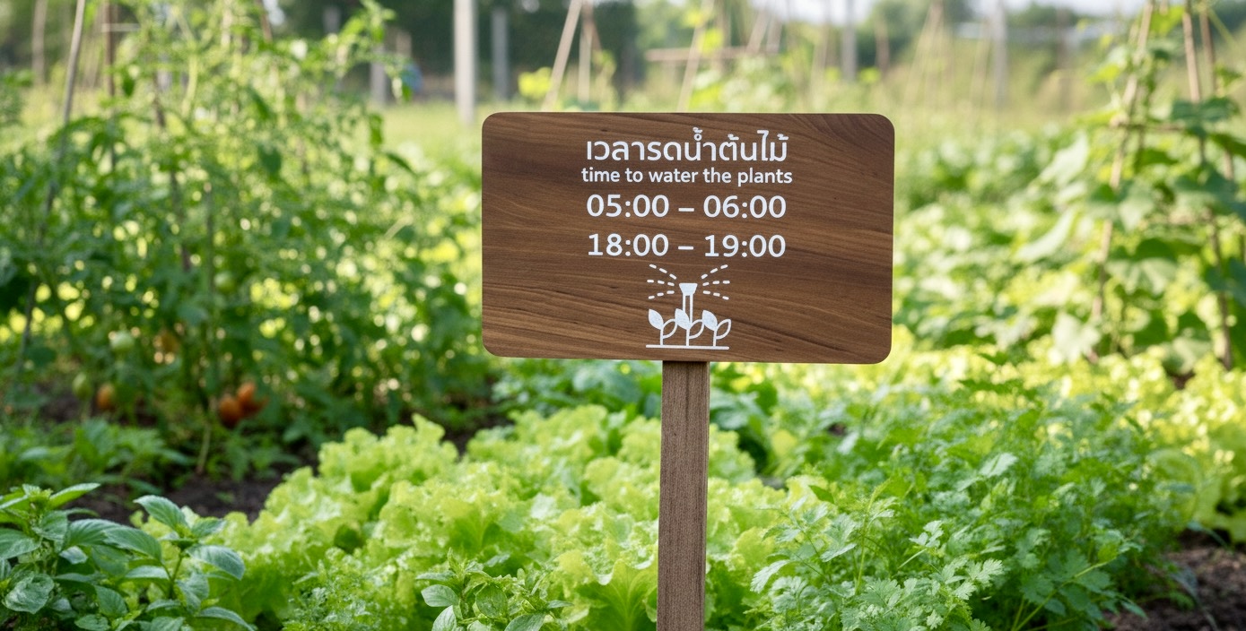 ป้ายสวน เวลารดน้ำต้นไม้