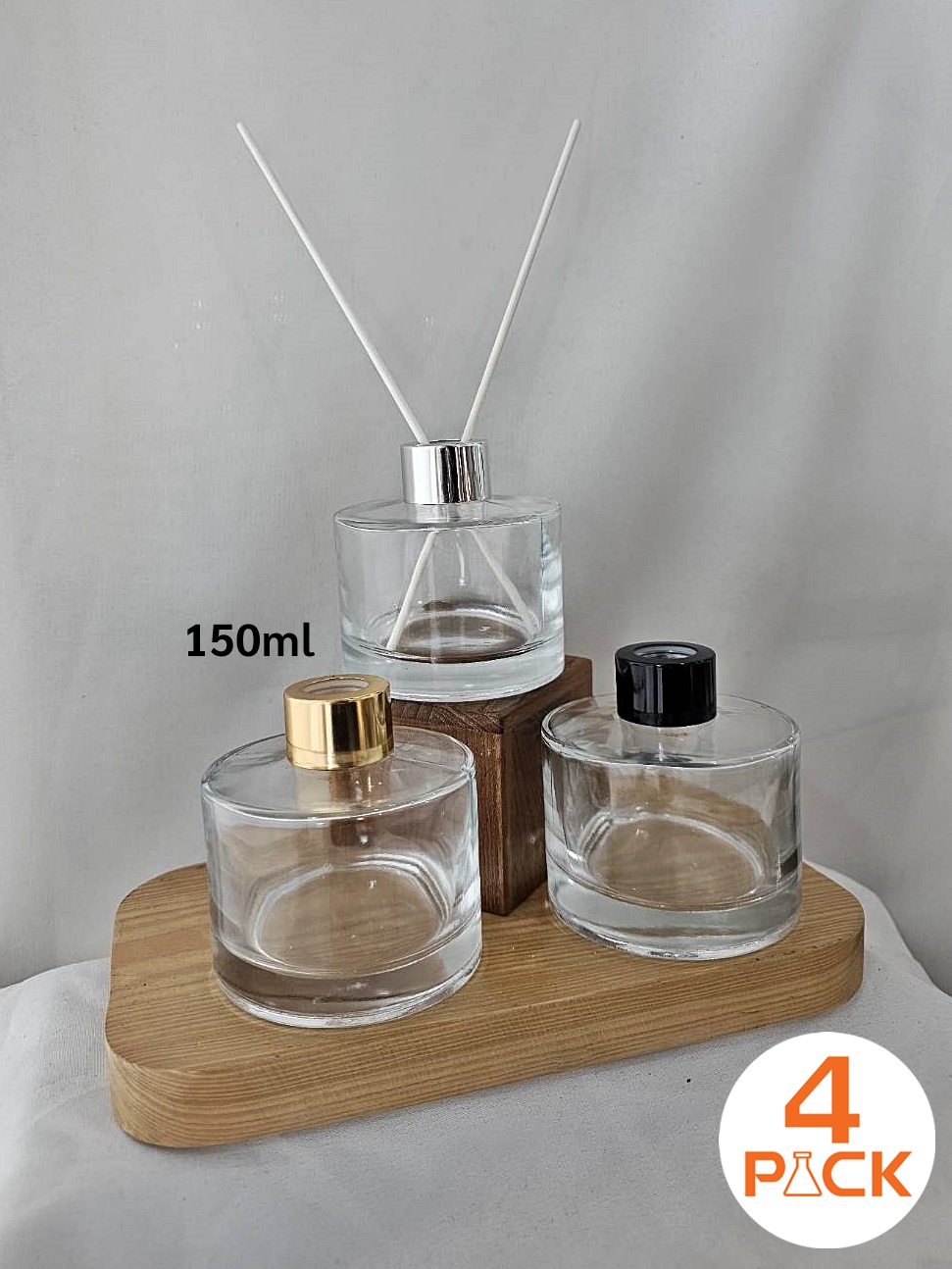 (กล่องละ48ใบ)ขวดแก้ว150mlทรงกลมเตี้ย +ฝาก้านน้ำหอม+จุก