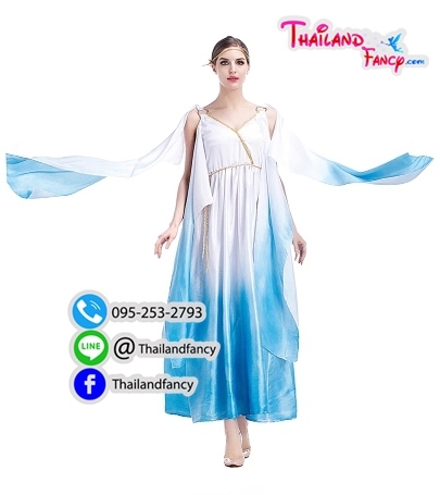 ชุดเช่าแฟนซีผู้หญิง ชุดเช่านางฟ้า ชุดเช่าเทพธิดากรีก Greek Cosplay ชุดเช่าเทพเจ้ากรีก ชุดเดรสกรีกนางฟ้าสีขาวแต่งฟ้าขลิบทอง