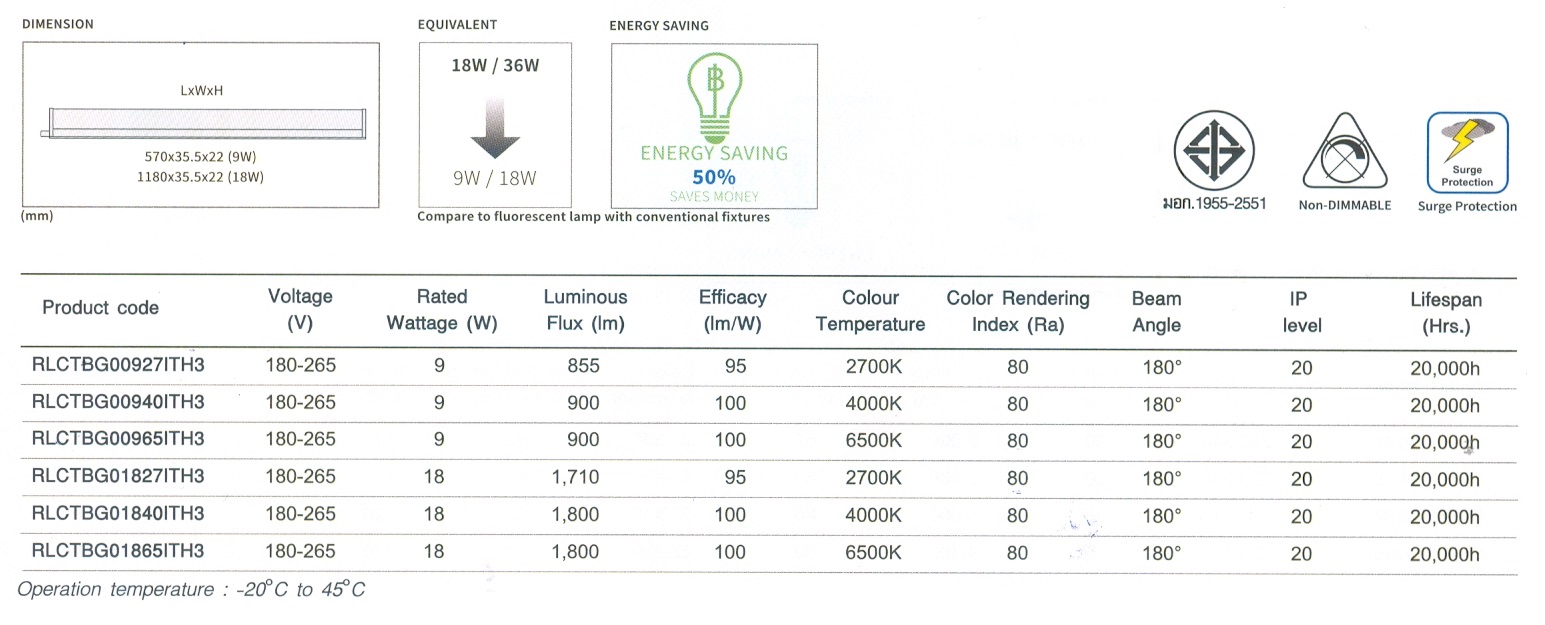 LED TUBE T5 Extra Slim 9W, 18W TOSHIBA