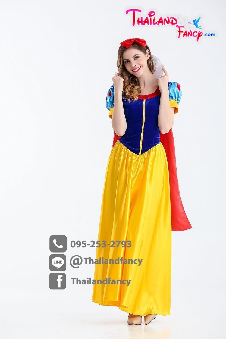 ชุดแฟนซี Snow White Cosplay ชุดการ์ตูนดิสนีย์ ชุดเจ้าหญิงสโนว์ไวท์ ชุดเดรสสโนว์ไวท์น้ำเงินเหลืองผ้ากำมะหยี่