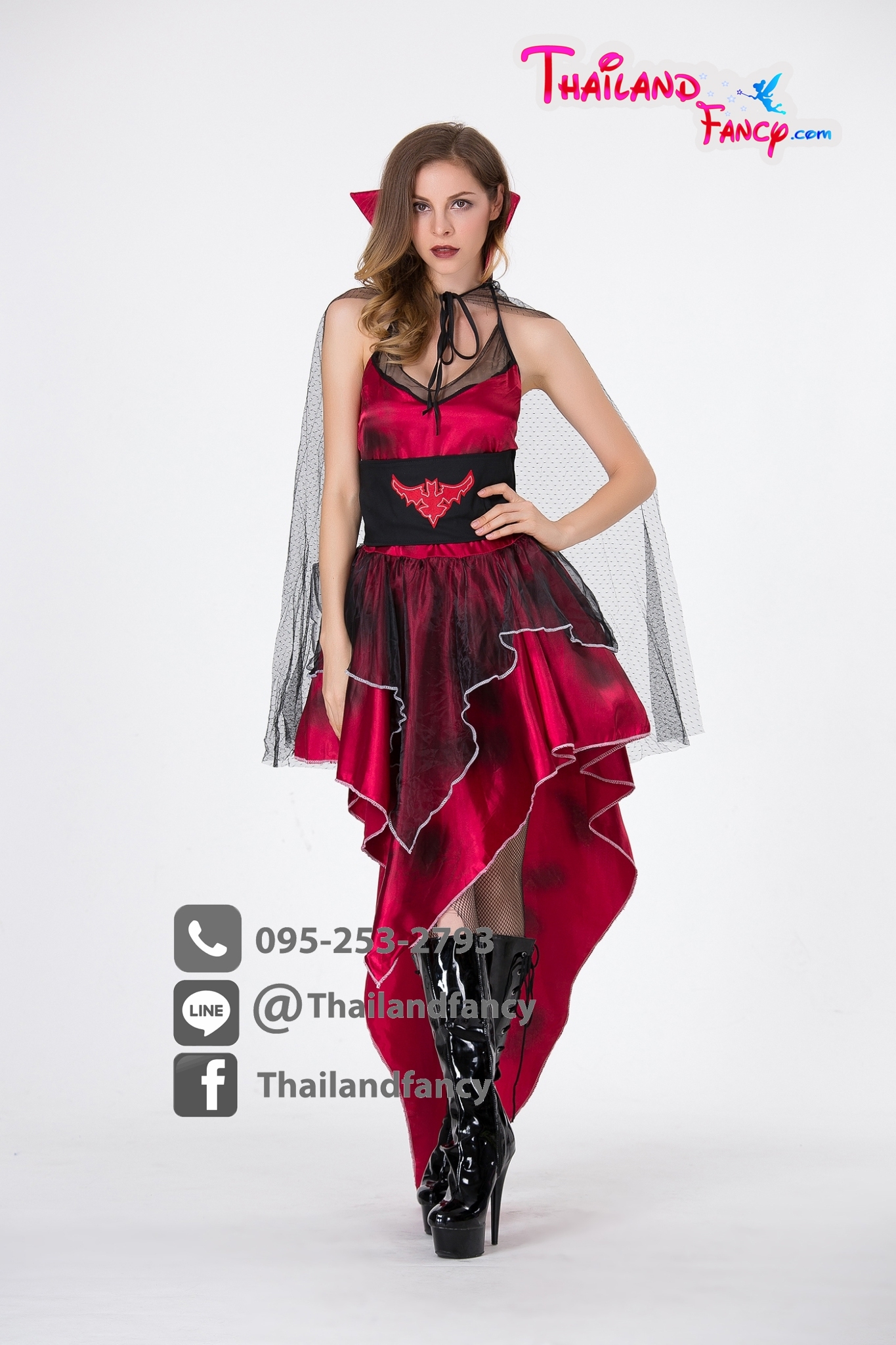 ชุดแฟนซีแวมไพร์ ชุดคอสเพลย์แวมไพร์ ชุดแวมไพร์หญิง ชุดสาวแวมไพร์ ชุดแดร็กคูล่าหญิง ชุดแดร็กคูล่าสาว ชุดฮาโลวีน ชุดแดร็กคูล่าดำแดงปกคตั้ง