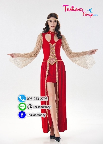 ชุดแฟนซีผู้หญิง Greek Cosplay ชุดเทพธิดากรีก ชุดอียิปต์ ชุดคลีโอพัตรา ชุดกรีกโรมันหญิง ชุดกรีกเดรสแดงผ่าหน้าแต่งผ้าลายทอง