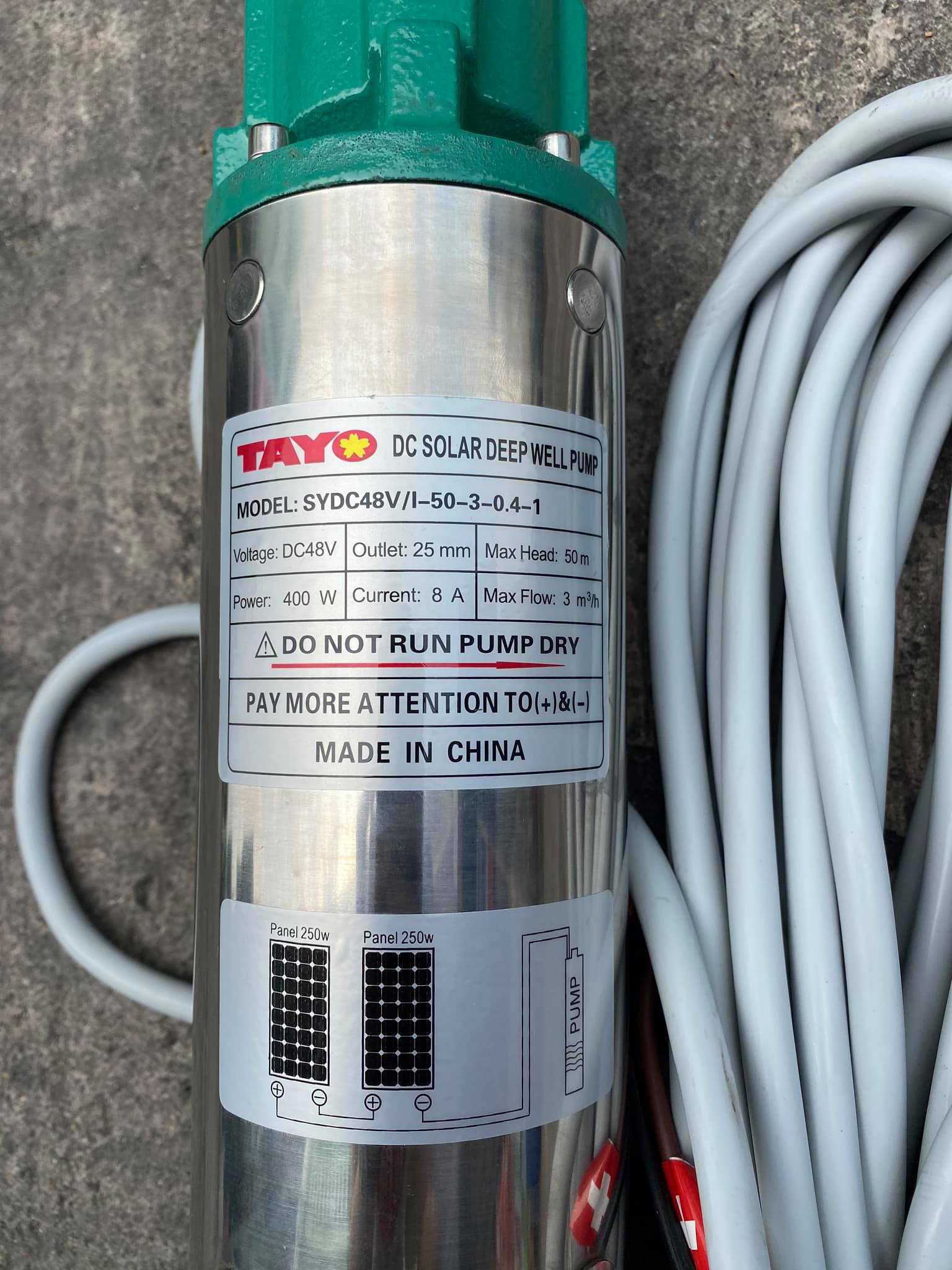 ปั๊มซัมเมอร์ส/ ปั๊มบาดาล TAYO ระบบ DC 48V ขนาด 400W