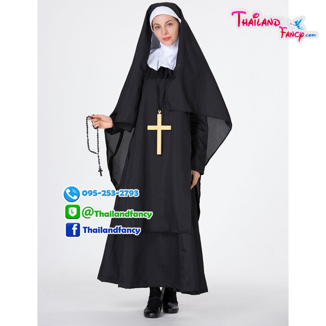ชุดแฟนซีซิสเตอร์บาทหลวงหญิง The Nun Costume ชุดผีแม่ชี ชุดแม่ชีคริสต์ ชุดฮาโลวีน ชุดแม่ชีเดรสยาวสีดำพร้อมผ้าคลุม