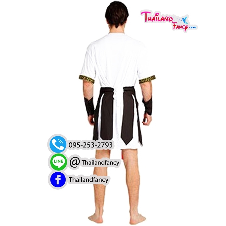 ชุดแฟนซีชาย Cosplay Spartan เทพเจ้ากรีก ชุดนักรบโบราณ ชุดกรีกโรมันชาย เดรสขาวแต่งหนังน้ำตาลพร้อมอุปกรณ์ชุด