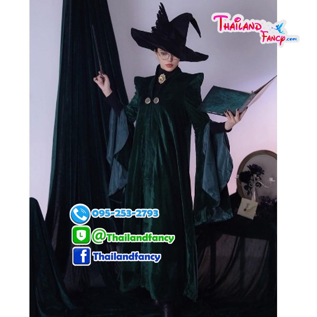 ชุดเช่าแฟนซีผู้หญิง (ชุดเช่า) ชุดแม่มดฮาโลวีน ชุดครูแฮรี่พอตเตอร์ Halloween Witch Costume ชุดศาสตราจารย์มักกอนนากัล แห่งฮอกวอตส์