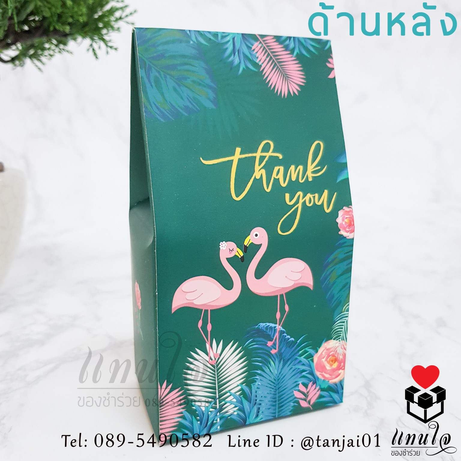 ผ้านาโน ในกล่องฟามิงโก้สีเขียว ของชำร่วยงานแต่งงาน