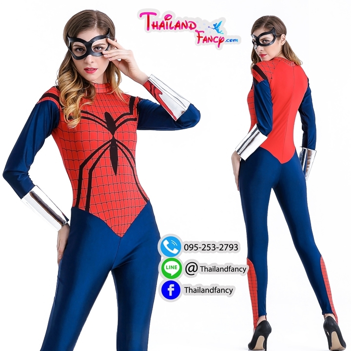 ชุดแฟนซี ชุดคอสเพลย์การ์ตูน ชุดซุปเปอร์ฮีโร่ ชุดสไปเดอร์เกิร์ล Spider Cosplay ชุดแมงมุมสาว ผ้ายืดแนบตัวทั้งชุด