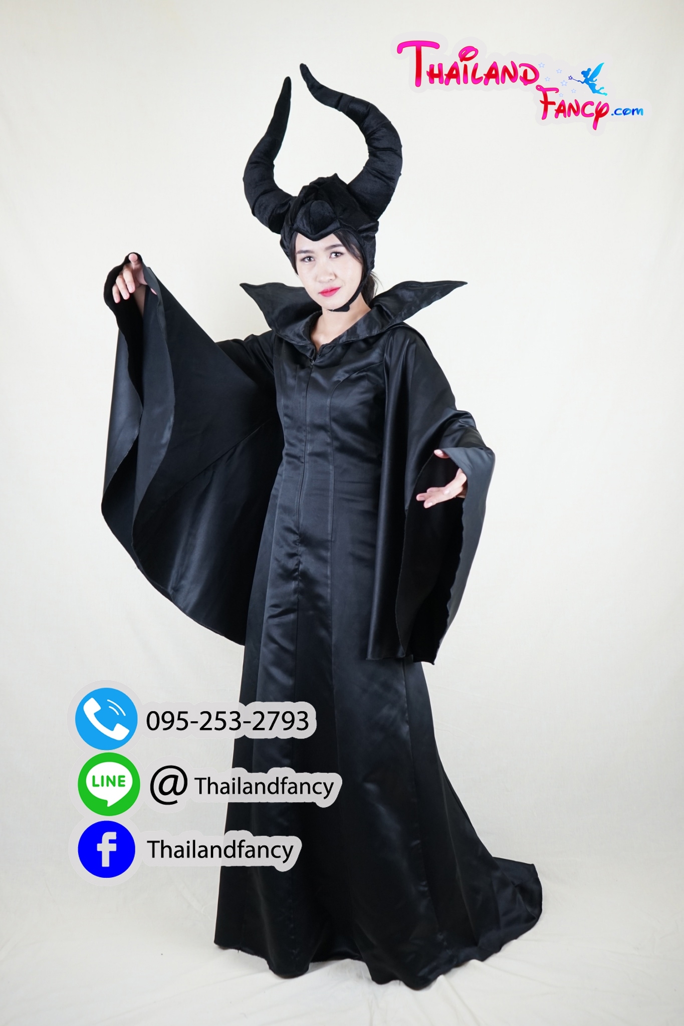 ชุดแฟนซีผู้หญิงสำหรับเช่า เช่าชุดแฟนซีแม่มด ชุดแม่มดมาเลฟิเซ้นท์ Maleficent Costume ชุดคอสเพลย์มาเลฟิเซ้น เดรสยาวสีดำพร้อมเขา