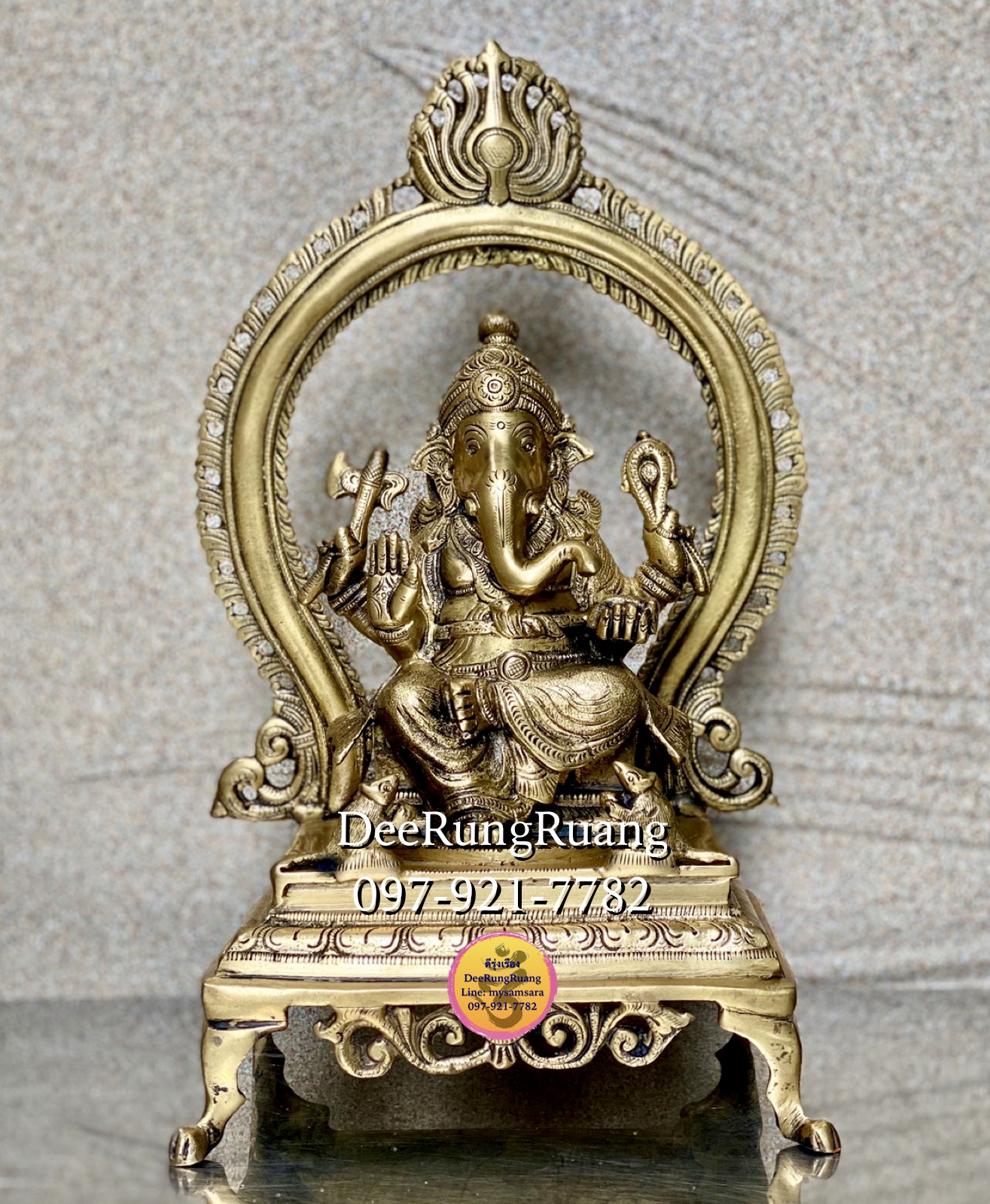 พระพิฆเนศ ประทานพร ประทับบัลลังก์ ***พร้อมบริวาร*** (สูง 13 นิ้ว)