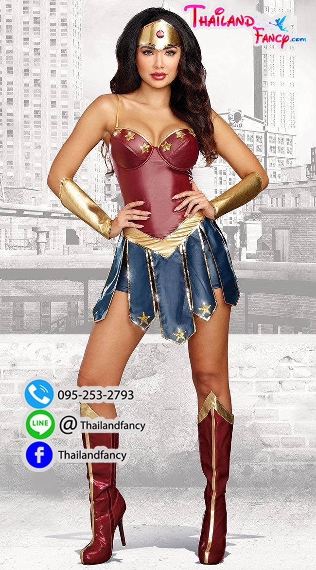 ชุดแฟนซีวันเดอร์วูแมน ชุดซุปเปอร์ฮีโร่ผู้หญิง Wonder Woman Costume ชุดการ์ตูน ชุดคอสเพลย์หนังเทียมสายเดี่ยววันเดอร์ วูแมน