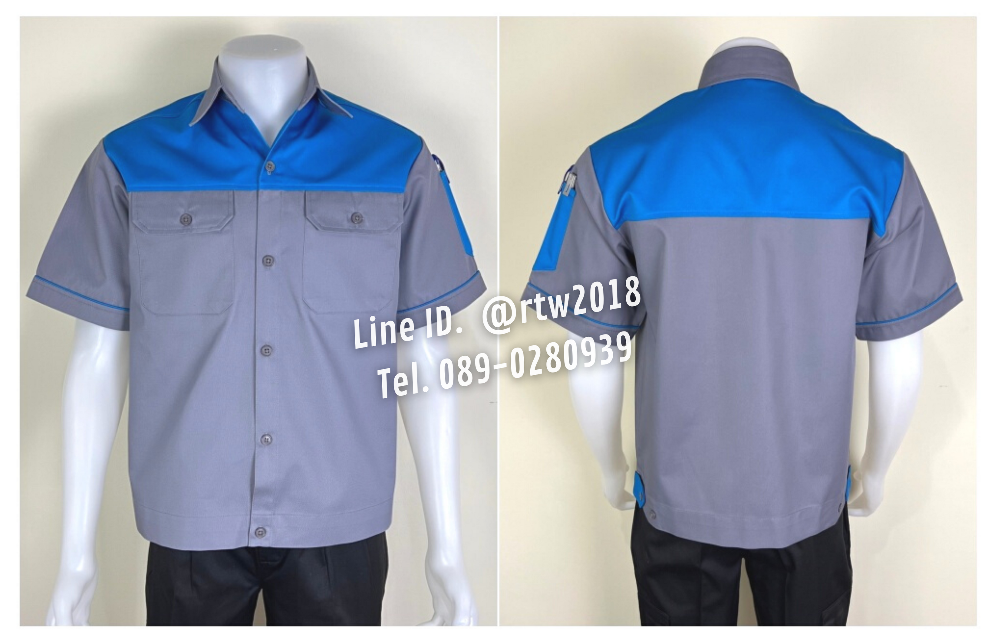รหัส A22.2 : เสื้อช่างแขนสั้นผ้าคอมทวิวเทาอกฟ้าเข้ม