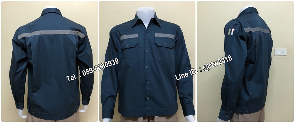 รหัส A62 : เสื้อช่างแขนยาวผ้าคอมแบบสีเทาติดสะท้อนแสงหน้าหลัง