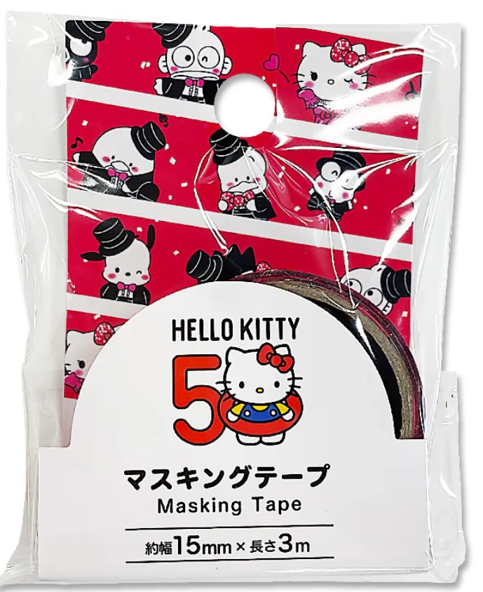 เทปวาชิ เทปตกแต่ง Hello kitty 50th ความยาว 3 เมตร ของแท้จากญี่ปุ่น Sanrio Characters Masking Tape 15 mm x 3 m ซานริโอ้