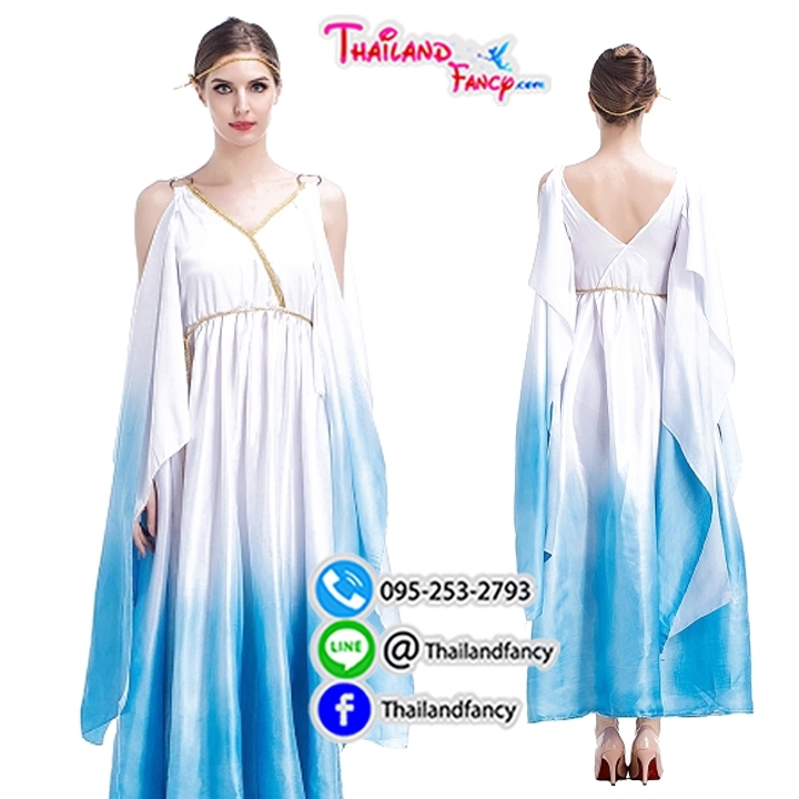 ชุดเช่าแฟนซีผู้หญิง ชุดเช่านางฟ้า ชุดเช่าเทพธิดากรีก Greek Cosplay ชุดเช่าเทพเจ้ากรีก ชุดเดรสกรีกนางฟ้าสีขาวแต่งฟ้าขลิบทอง