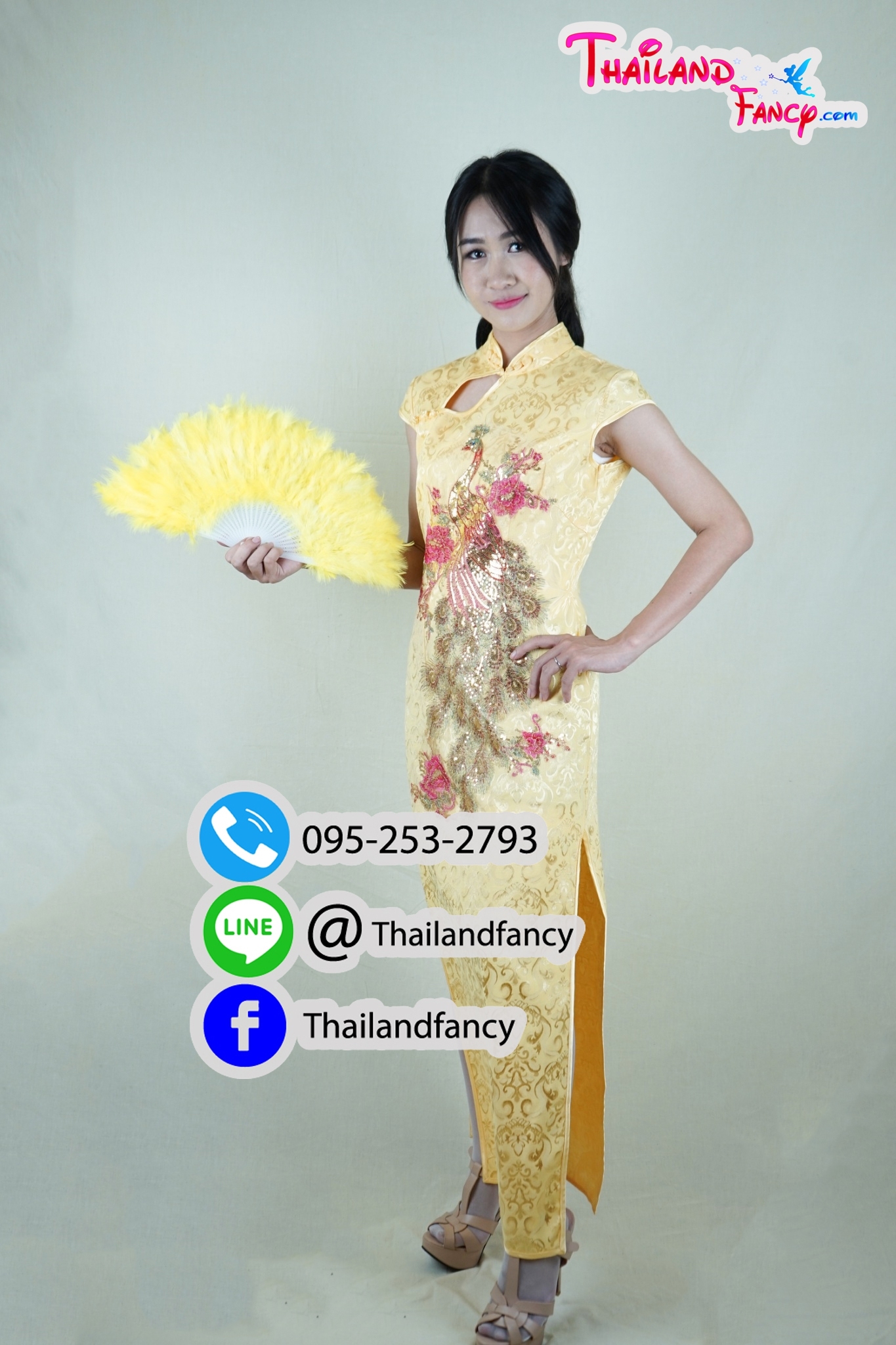 ชุดเช่าแฟนซีผู้หญิง ชุดกี่เพ้าจีน ชุดแฟนซีกี่เพ้าจีน ชุดตรุษจีนผู้หญิง ชุดปาร์ตี้จีน ชุดเช่ากี่เพ้าสีเหลืองทองกระดุมจีน และอีกหลายสี