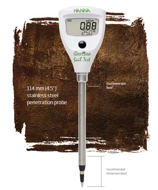 Gloline Soil Test™ Direct Soil Conductivity Tester เครื่องวัดค่าความนำไฟฟ้าของดิน (วัดปุ๋ยในดินว่ามีมากหรือน้อย) ยี่ห้อ Hanna รุ่น HI98331