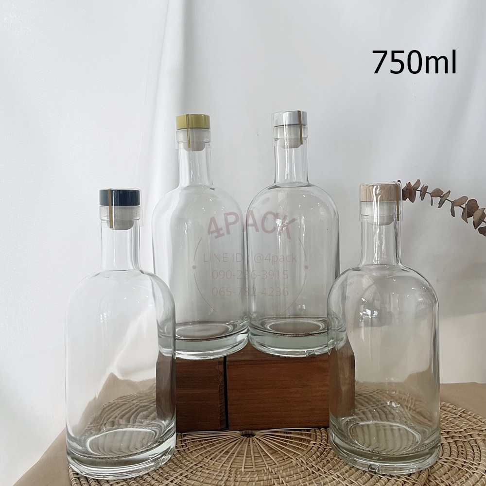 (กล่องละ24ใบ)ขวดแก้ว750mlกลม รุ่นABSOLUTE +ฝาก็อกไม้/อลูฯเงิน/อลูฯทอง/อลูฯดำ
