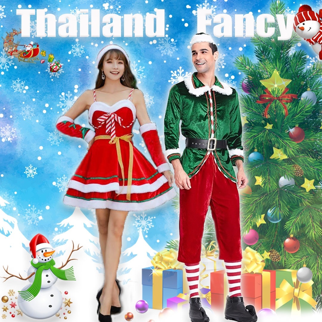 ชุดแฟนซีแซนตี้ ชุดสาวซานต้า ชุดคริสต์มาส ชุดซานตารีน่า ชุดปีใหม่ ชุดเดรสแซนตี้สายเดี่ยวแดงเขียว พร้อมหมวก ถุงมือ ต้อนรับปาร์ตี้ปีใหม่