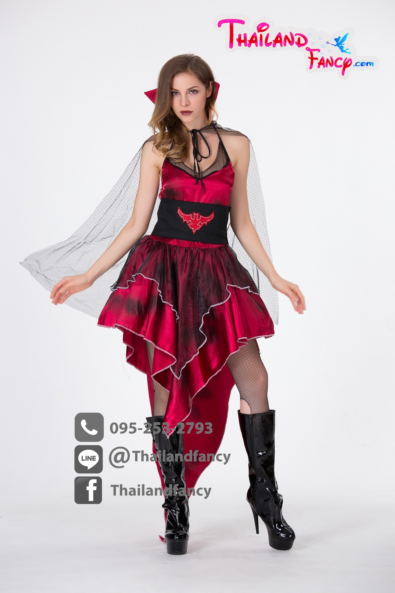 ชุดแฟนซีแวมไพร์ ชุดคอสเพลย์แวมไพร์ ชุดแวมไพร์หญิง ชุดสาวแวมไพร์ ชุดแดร็กคูล่าหญิง ชุดแดร็กคูล่าสาว ชุดฮาโลวีน ชุดแดร็กคูล่าดำแดงปกคตั้ง