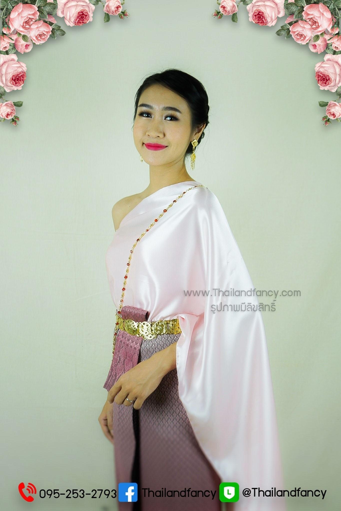 ชุดไทยเพื่อนเจ้าสาว ชุดแม่การะเกด ชุดไทยสมัยอยุธยา ชุดไทยอุ่นไอรัก ชุดไทยร่วมสมัย ชุดไทยสไบออเจ้า ชุดไทยสไบสีชมพูอ่อนกับผ้าถุงยกหน้านางตัดสำเร็จ