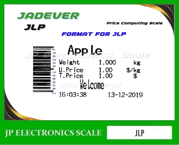 เครื่องชั่งคำนวณราคา6kg เครื่องชั่งคิดราคา6kg เครื่องชั่ง6กิโลกรัม เครื่องชั่งน้ำหนัก6kg ตาชั่ง6กิโล กิโลดิจิตอล6กิโล เครื่องชั่ง6kg ค่าละเอียด1g ยี่ห้อ JADEVER รุ่น JLP-6K ถาดชั่ง340x260mm. พิมพ์สติ๊กเกอร์ความร้อนในตัว (Build-in Printer) พร้อมใบตรวจรับรอ