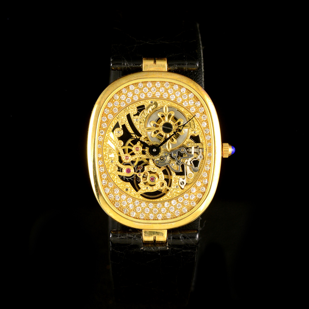 **ขายแล้ว** Patek Philippe Golden Ellipse Ref.3881 หน้าปัดทองคำแกะสลัก ฝังเพชร ตัวเรือนทองคำ หลังเปลือยทองคำแกะสลัก สายหนังแท้ หัวเข็มขัดแท้ ไขลาน ขนาด 32 x 27 mm