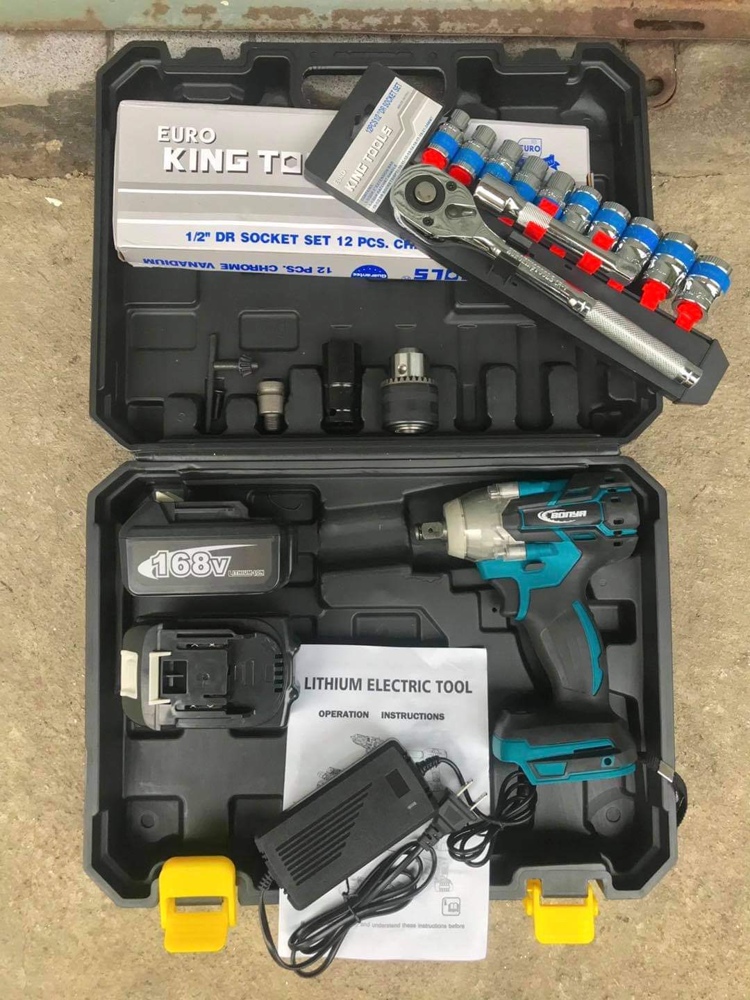 บล็อคแบตเตอรี่ 168V BONYA แถมฟรีชุดบล็อกยูโร 12 ชิ้น