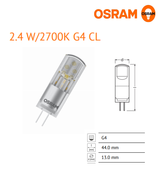 หลอด LED Capsule 2.4W 2700K 12V G4 OSRAM