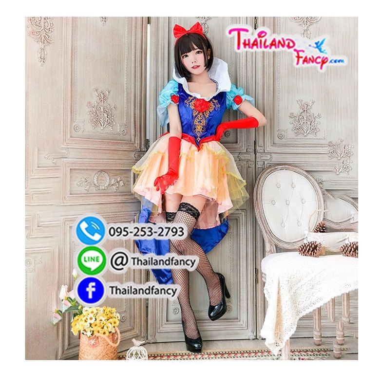 ชุดแฟนซีผู้หญิงสำหรับเช่า ชุดเจ้าหญิงดิสนีย์ ชุดการ์ตูน Snow White Cosplay ชุดเช่าเจ้าหญิงสโนว์ไวท์หน้าสั้นหลังยาว